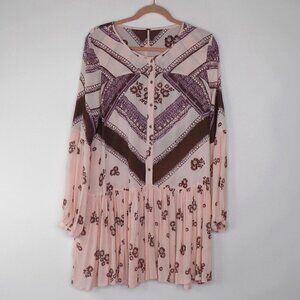 Free People From your Heart Mini Dress Size M Pink & Brown OB412527